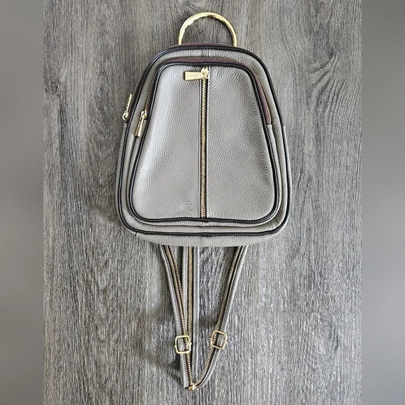 Valentina | Italian Leather Taupe Gray Dome convertible Backpack Gold hardware Valentina Zip Backpacks for Women for sale | eBay main image 2